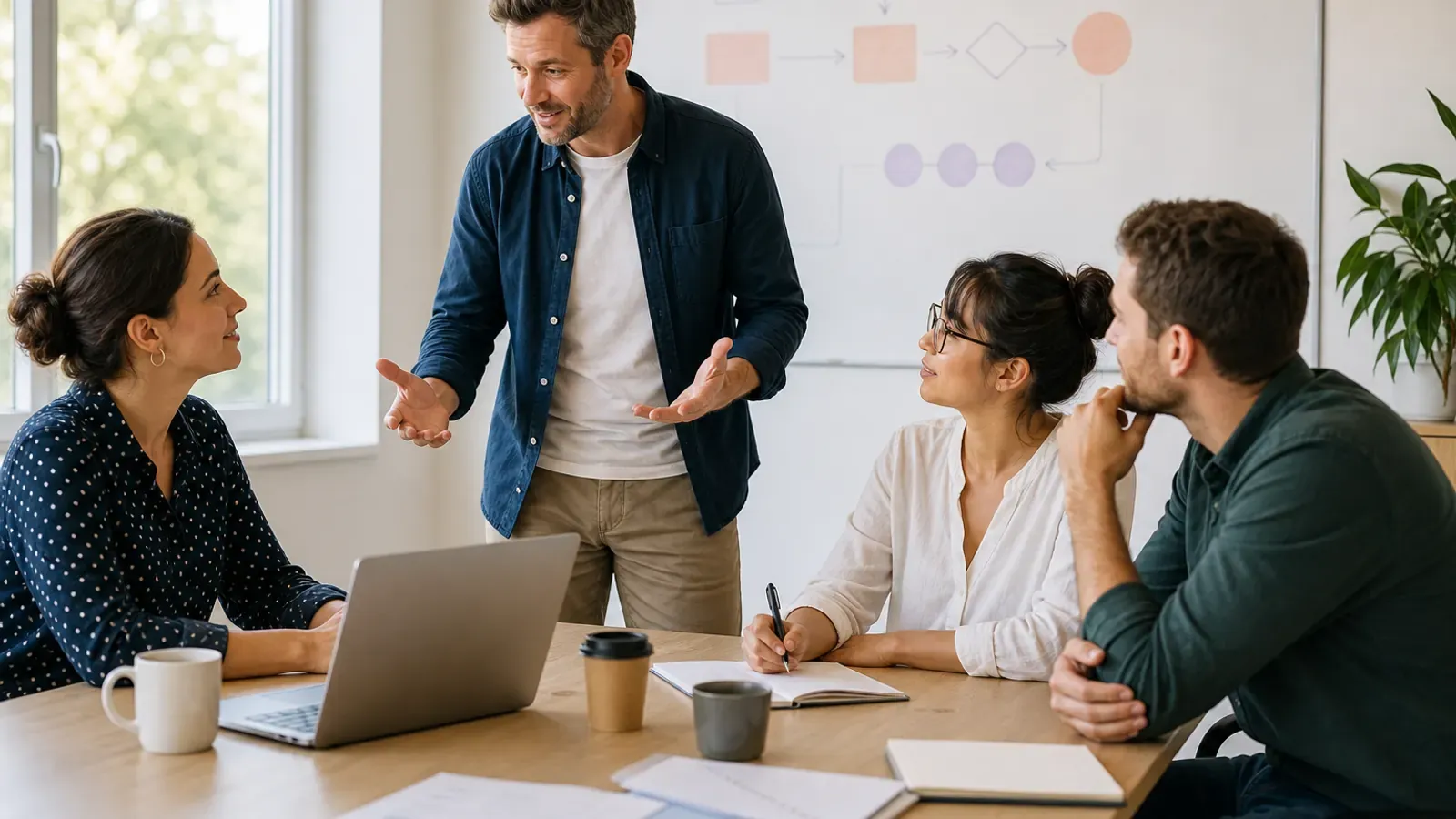 Manager échangeant avec son équipe sur l’arrivée de l’IA